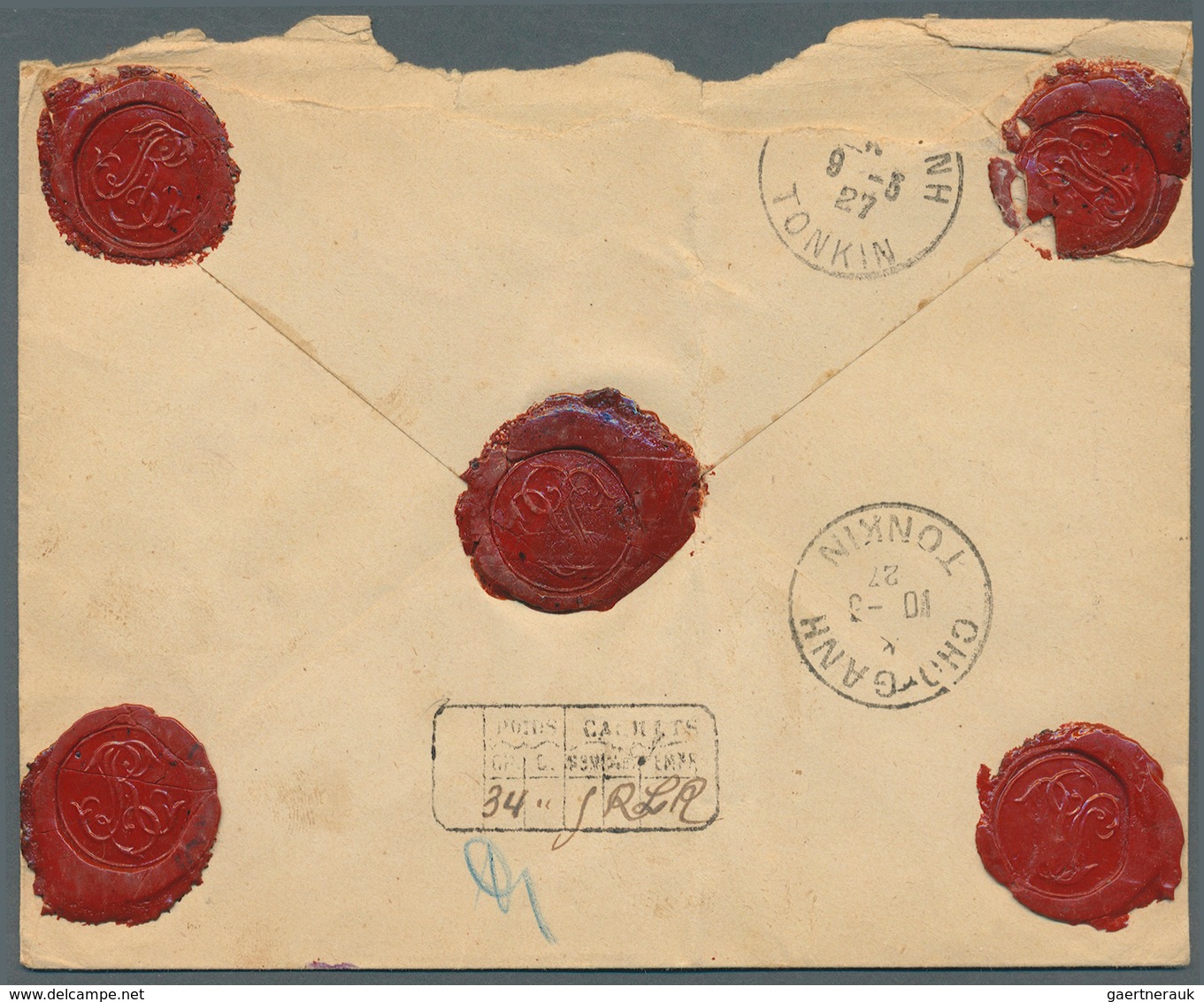 08509 Französisch-Indochina - Postämter In Südchina: KOUANG-TCHEOU: 1927. Charged Envelope (opening Faults - Autres & Non Classés