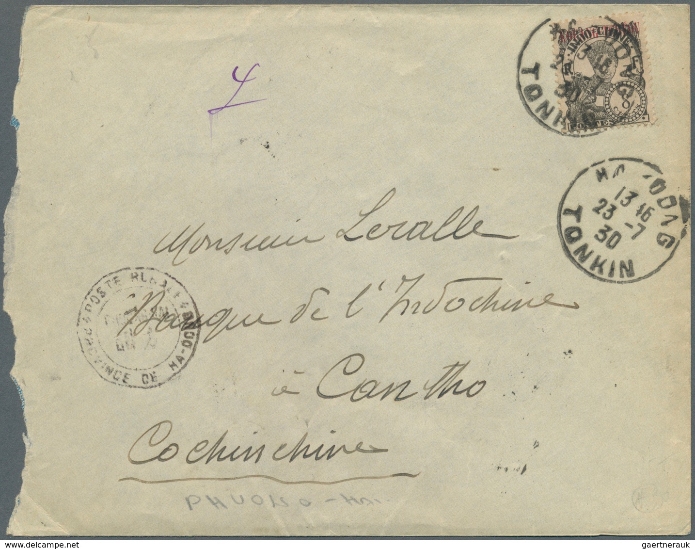 08511 Französisch-Indochina - Postämter In Südchina: Kouang-Tcheou, 1930. Envelope (roughly Opened At Left - Sonstige & Ohne Zuordnung