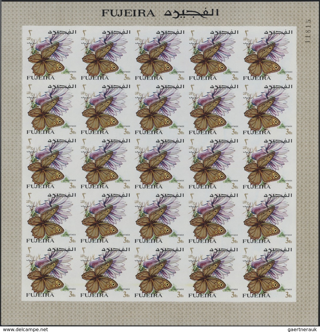 08512 Fudschaira / Fujeira: 1967, Butterflies, imperforate issue, 1dh. to 5r., complete set of 27 values e