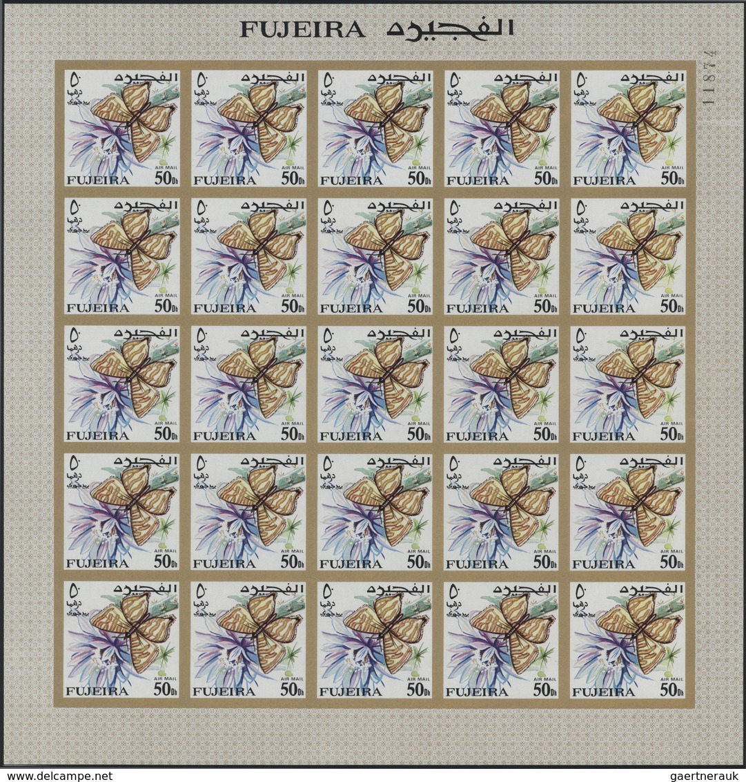 08512 Fudschaira / Fujeira: 1967, Butterflies, imperforate issue, 1dh. to 5r., complete set of 27 values e