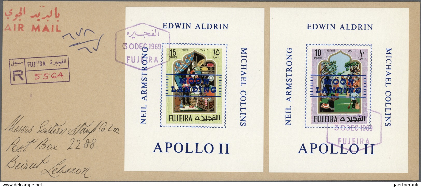 08514 Fudschaira / Fujeira: 1969, MOON LANDING, Blue Overprint On Twelve DE LUXE SHEETS Of 1967 "One Thous - Fudschaira