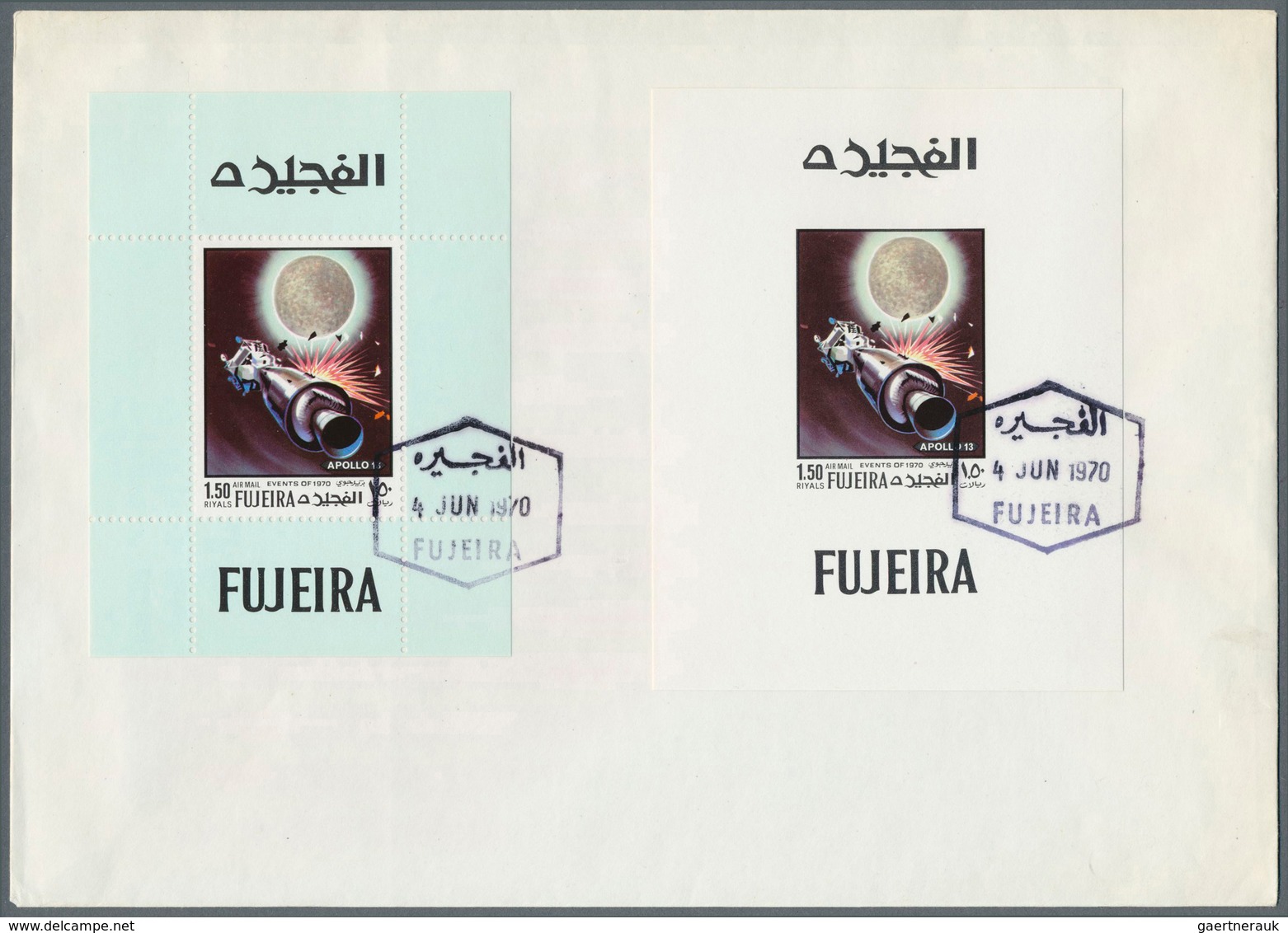 08529 Fudschaira / Fujeira: 1970, Apollo 13/14, 1r. To 4r., Two Complete Sets Of De Luxe Sheets (perf. Wit - Fudschaira