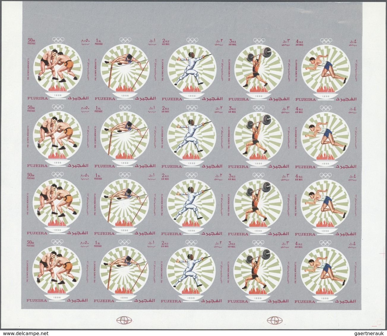 08533 Fudschaira / Fujeira: 1971, Olympic Games Munich, Perf./imperf., Two Se-tenant Sheets With Five Sets - Fudschaira