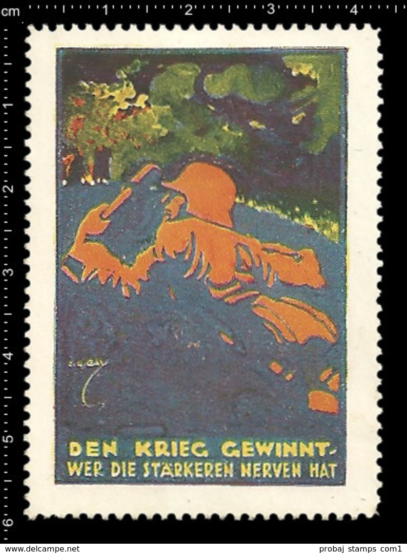 German Poster Stamp, Cinderella, Reklamemarke, Vignette, World War One Propaganda, Artist Alexander M. CAY, Soldier - WW1