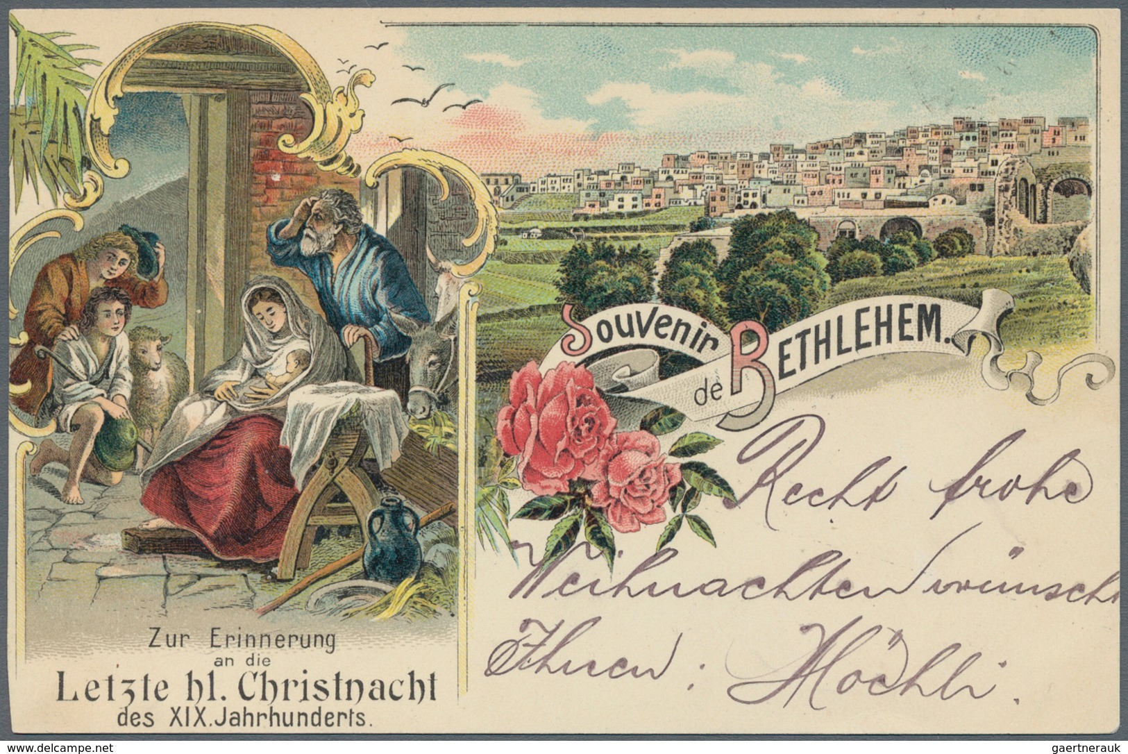 08547 Holyland: 1899, Turkey 20 Para Violet On Postcard "Souvenir De Bethleem" (shortened) Tied By Black A - Palestine