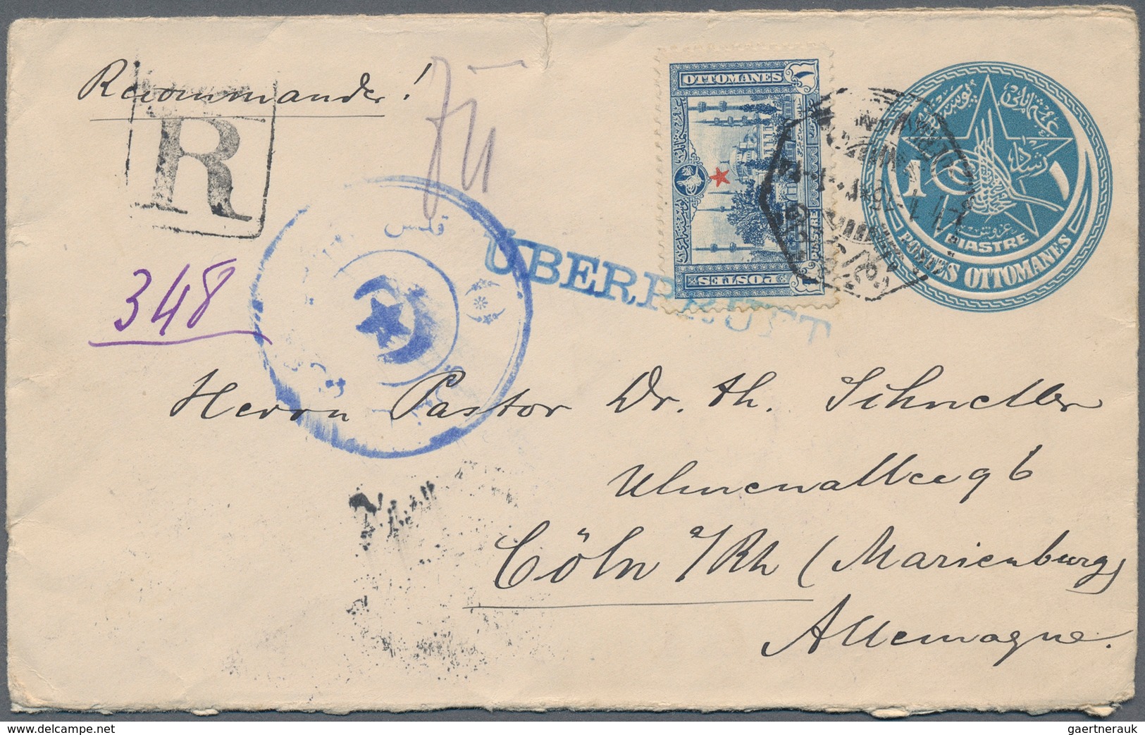 08555 Holyland: 1915, Turkey Office, Postal Stationery Envelope (small Tear) 1 Pia. With Additional Franki - Palestine