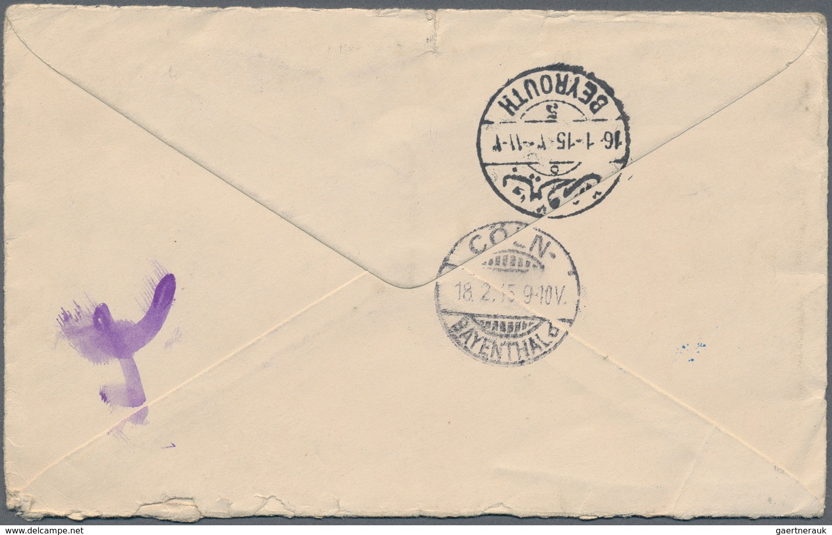 08555 Holyland: 1915, Turkey Office, Postal Stationery Envelope (small Tear) 1 Pia. With Additional Franki - Palestine