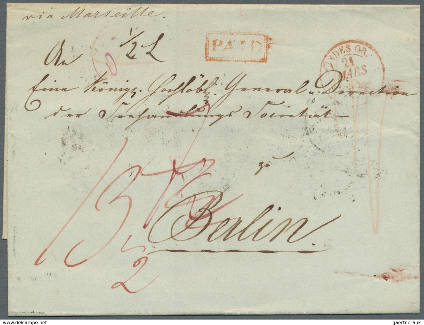 08559 Hongkong: 1848, "HONG-KONG 29 JA 1848" On Reverse Of Folded Envelope With Red Boxed "PAID" Endorsed - Autres & Non Classés