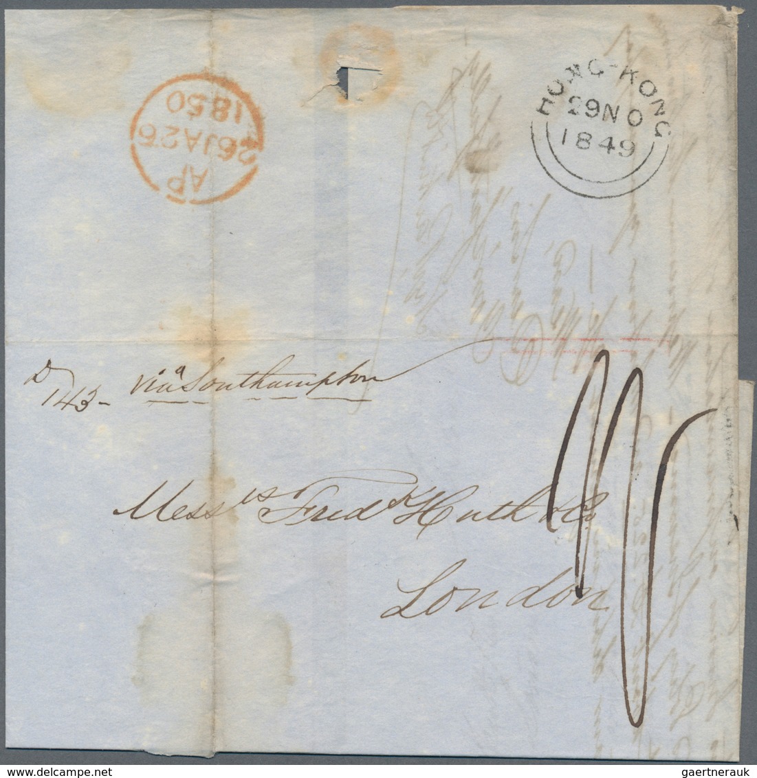 08560 Hongkong: 1850. Stampless Envelope Written From Canton 26th November Addressed To London With Hong K - Autres & Non Classés