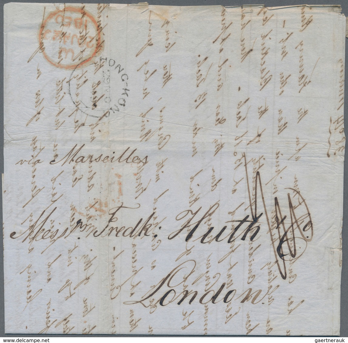 08560 Hongkong: 1850. Stampless Envelope Written From Canton 26th November Addressed To London With Hong K - Sonstige & Ohne Zuordnung