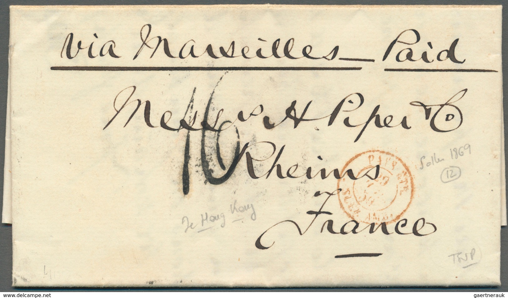 08562 Hongkong: 1859, Entire Folded Letter Dated HK 4 June 1859 W. "HONG KONG C JU 4 59" On Reverse Via Ma - Autres & Non Classés