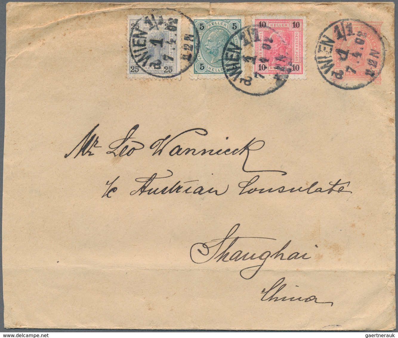08579 Hongkong: 1902. Austrian Postal Stationery (horiz. Fold At Bottom, Creased At Top And A Few Stains) - Sonstige & Ohne Zuordnung