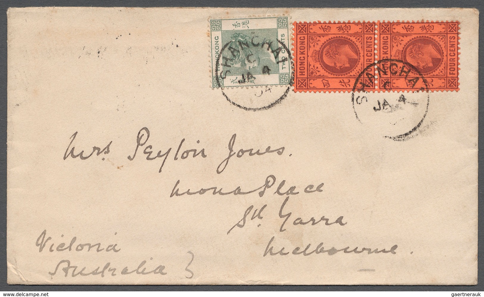 08580 Hongkong: 1904, Cover From The Shanghai Club To Melbourne/AUSTRALIA, Franked With 1900 QV 2c Green A - Sonstige & Ohne Zuordnung