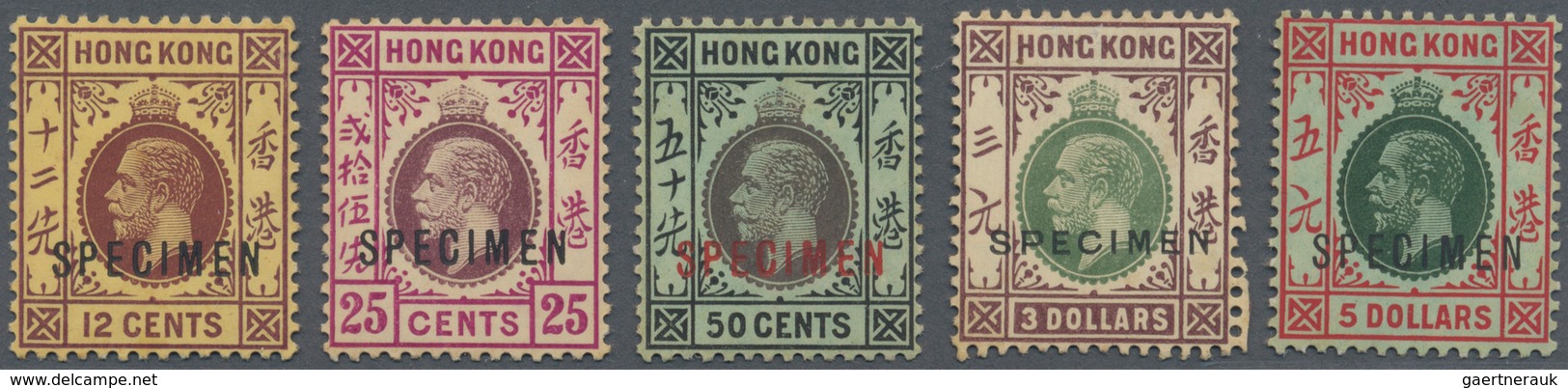08581 Hongkong: 1912, KGV  12c, 25c, 50c, $3, $5 Ovpt. "SPECIMEN", Mounted Mint (SG For Normal Mint GBP 13 - Autres & Non Classés