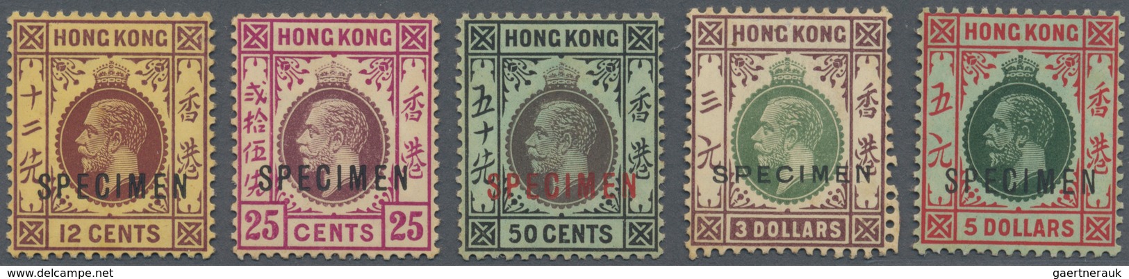 08581 Hongkong: 1912, KGV  12c, 25c, 50c, $3, $5 Ovpt. "SPECIMEN", Mounted Mint (SG For Normal Mint GBP 13 - Sonstige & Ohne Zuordnung