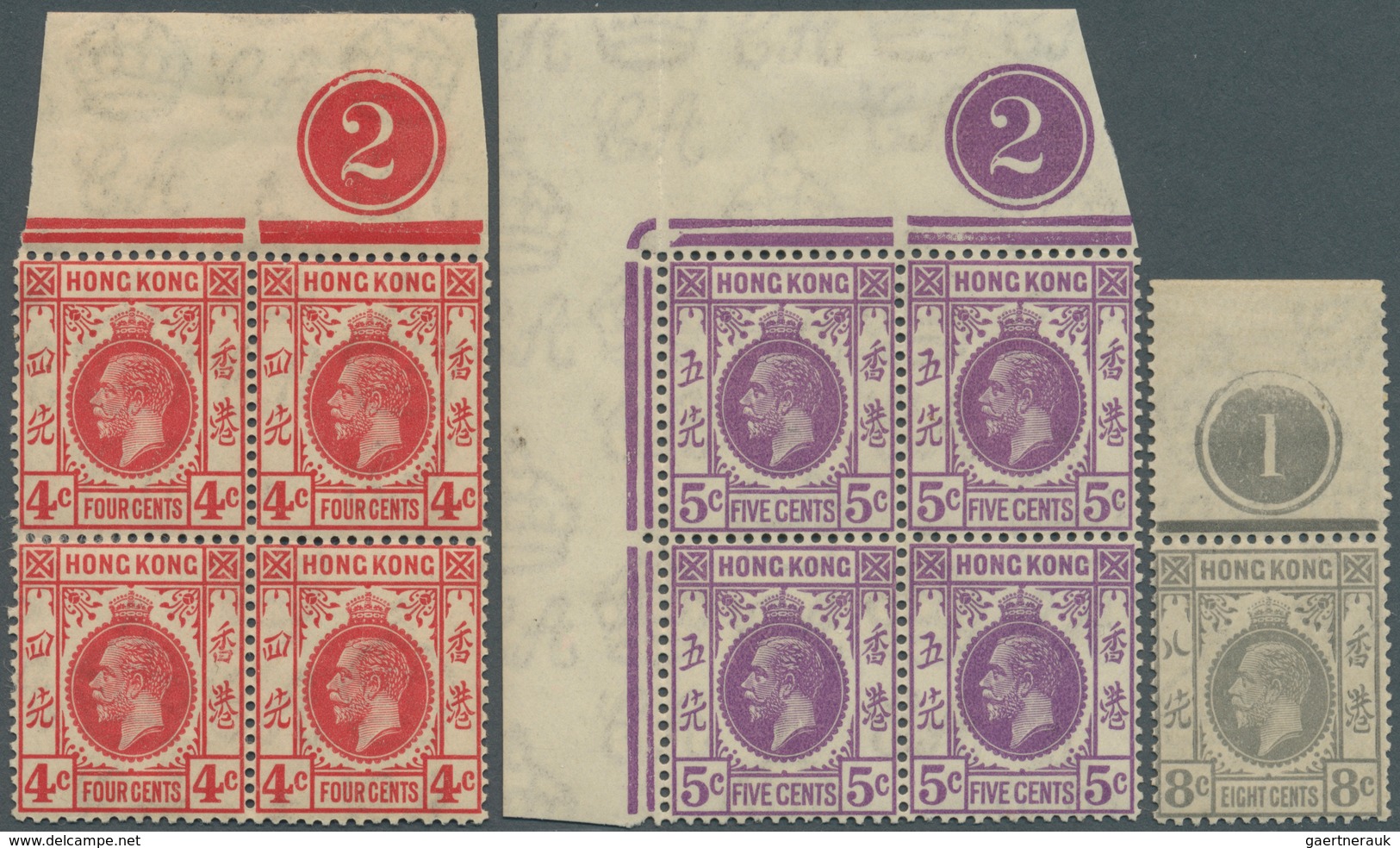 08582 Hongkong: 1921/1937, KGV Definitives With Wmk. Mult Script CA Five Different Stamps Incl. 1c. Brown - Sonstige & Ohne Zuordnung