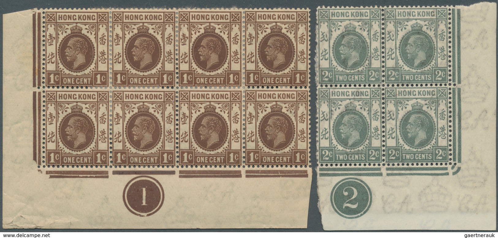 08582 Hongkong: 1921/1937, KGV Definitives With Wmk. Mult Script CA Five Different Stamps Incl. 1c. Brown - Sonstige & Ohne Zuordnung