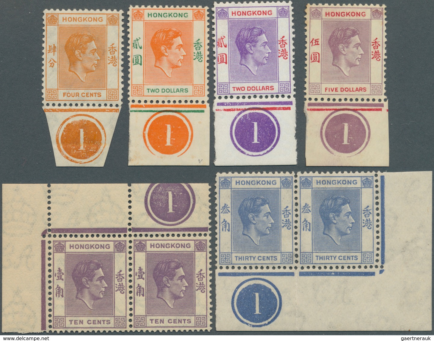 08584 Hongkong: 1938/1948, KGVI Definitives 14 Different Stamps With Many In Pairs Or Blocks/4 And Larger - Autres & Non Classés