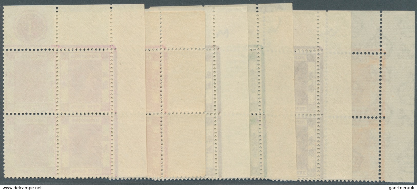 08588 Hongkong: 1954, QEII Definitives Ten Different Stamps Mostly In Blocks Of Four From Corners With PLA - Sonstige & Ohne Zuordnung