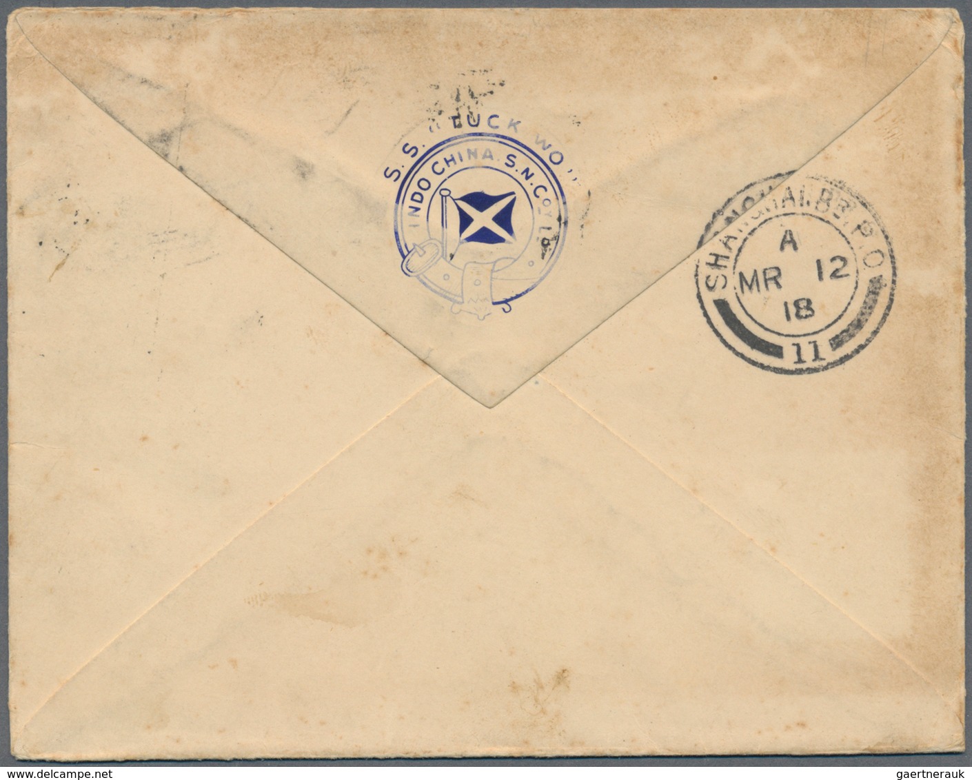 08593 Hongkong - Britische Post In China: 1918. Envelope (a Few Spots) Written From 'S.S. "Tuck Wo" Near H - Lettres & Documents