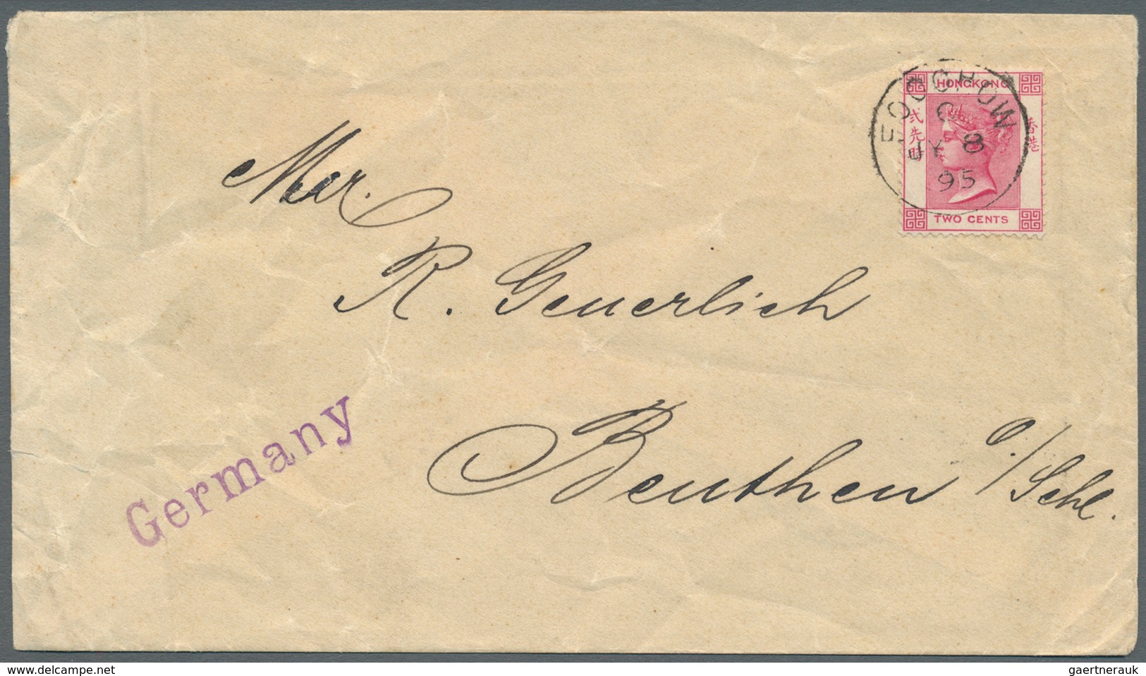 08598 Hongkong - Treaty Ports: Foochow: 1883, 2 C. Rosine Tied "FOOCHOWFOO C JY 8 95" To Unsealed Envelope - Autres & Non Classés