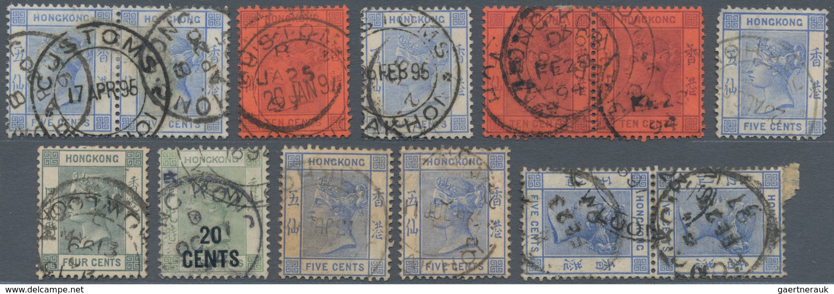 08600 Hongkong - Treaty Ports: 1885/98, Pakhoi: QV (13, Inc. Two Pairs) All With Strikes Of "CUSTOMS PAKHO - Sonstige & Ohne Zuordnung