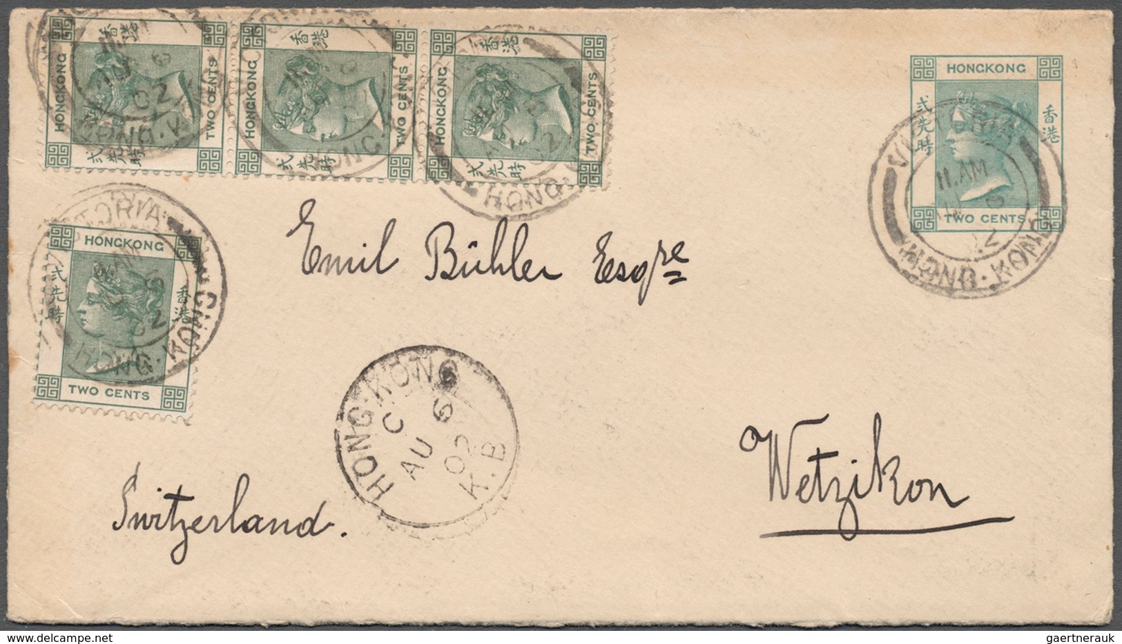 08619 Hongkong - Besonderheiten: Kowloon-Branch: 1900, Envelope QV 2 C. Green Uprated QV 2 C. Green (4 Inc - Autres & Non Classés