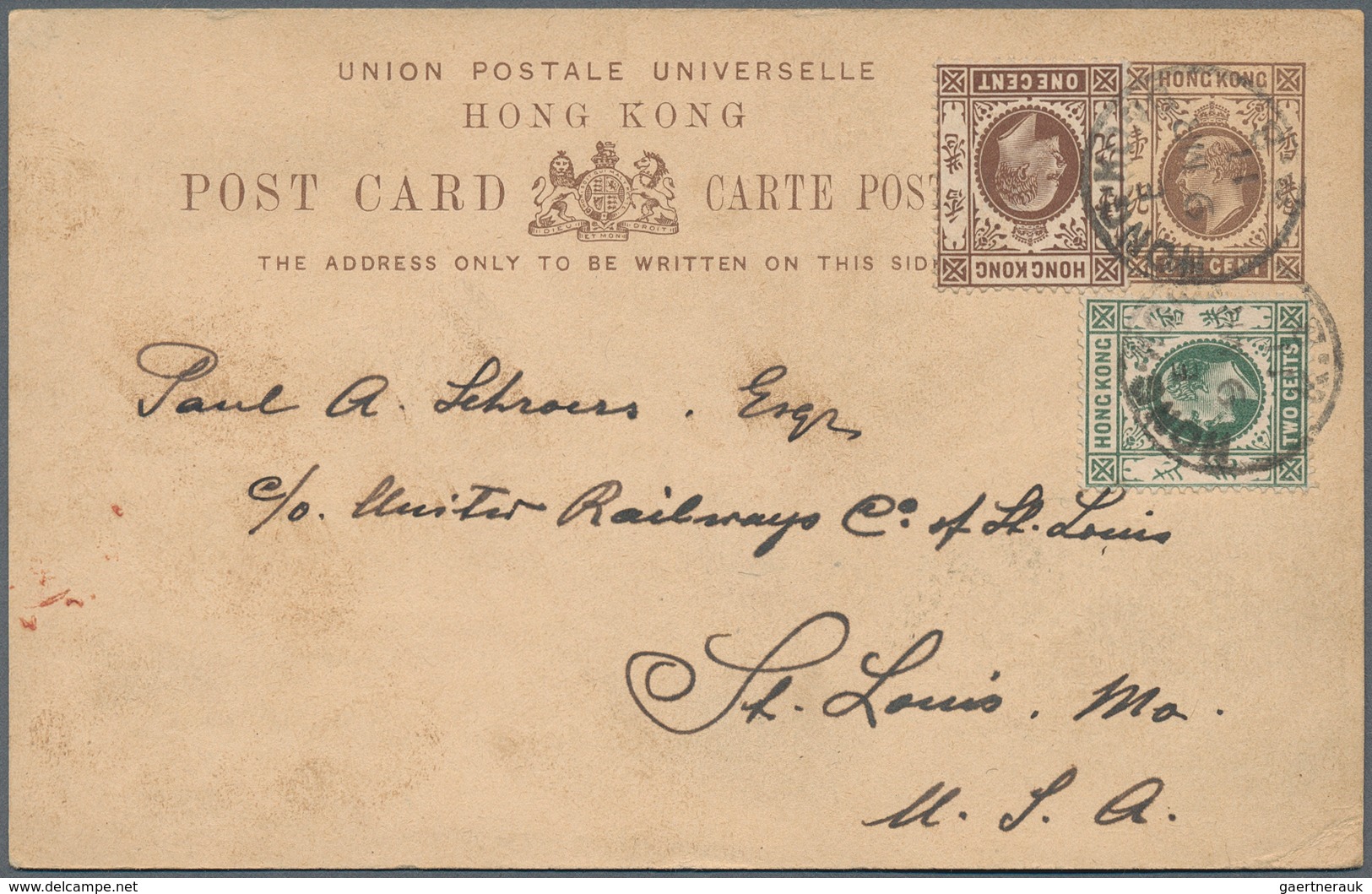 08622 Hongkong - Besonderheiten: Kowloon Branch: 1902, Card KEVII 1 C. Uprated 1 C., 2 C. Canc. Two Strike - Autres & Non Classés