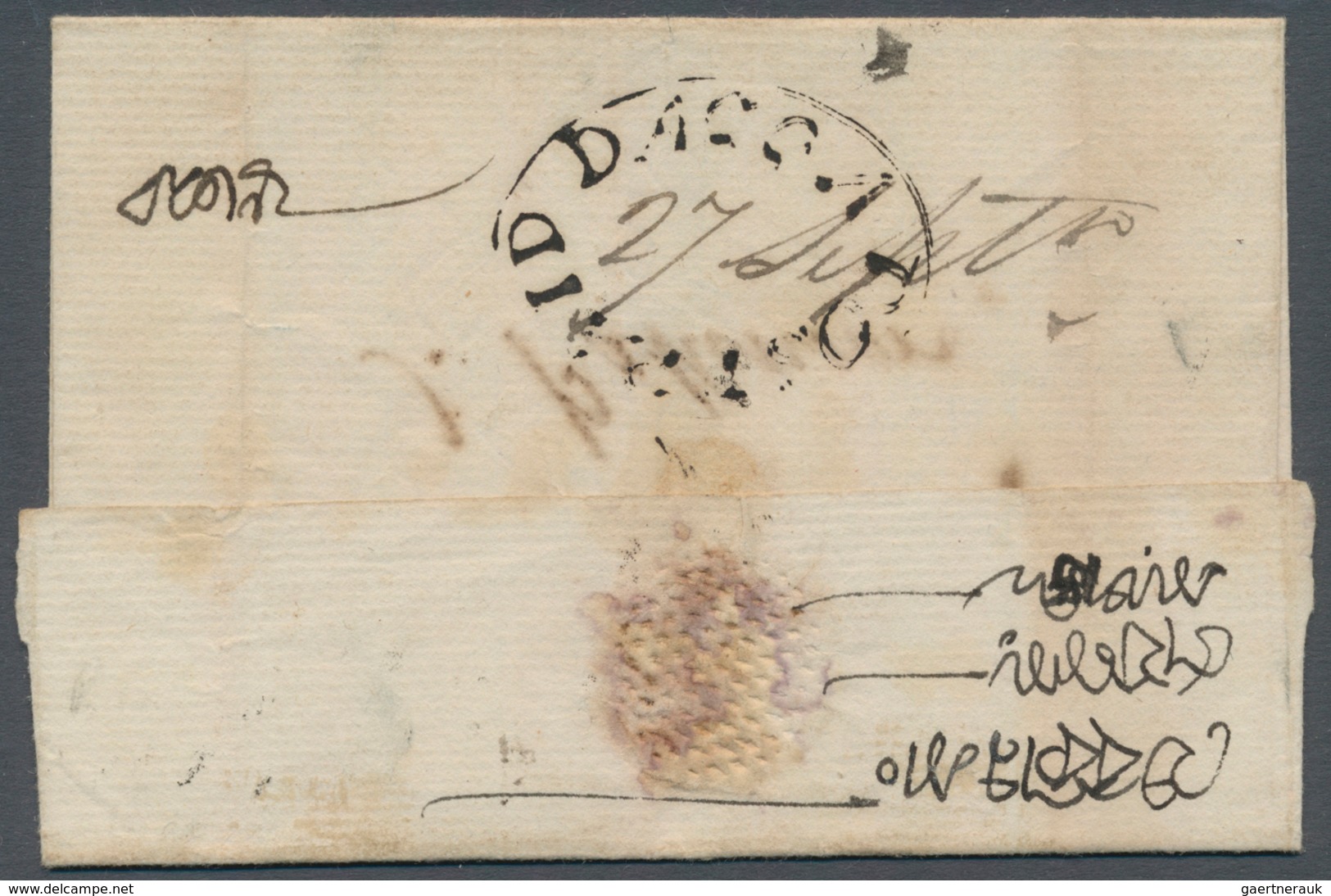 08630 Indien - Vorphilatelie: 1820 "DACCA POSTPAID" Oval Handstamp In Black (Giles 3) With Date '27 Sept' - ...-1852 Préphilatélie