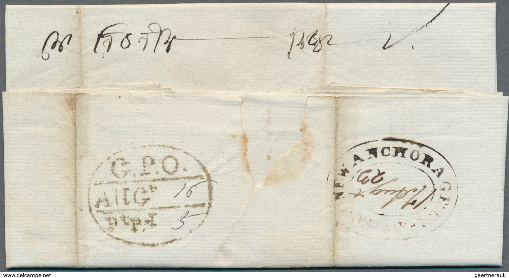 08631 Indien - Vorphilatelie: 1823: "NEW ANCHORAGE/POST OFFICE" Double Oval Handstamp In Black (Gile No.1) - ...-1852 Vorphilatelie