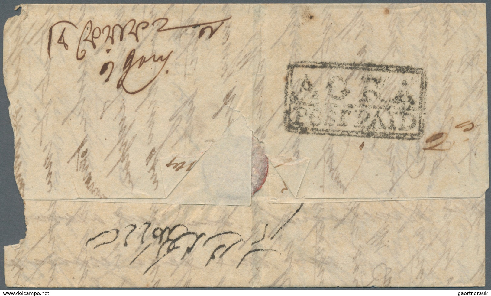 08633 Indien - Vorphilatelie: 1826. Stampless Envelope (shortened At Left) Written From 'The Customs House - ...-1852 Vorphilatelie