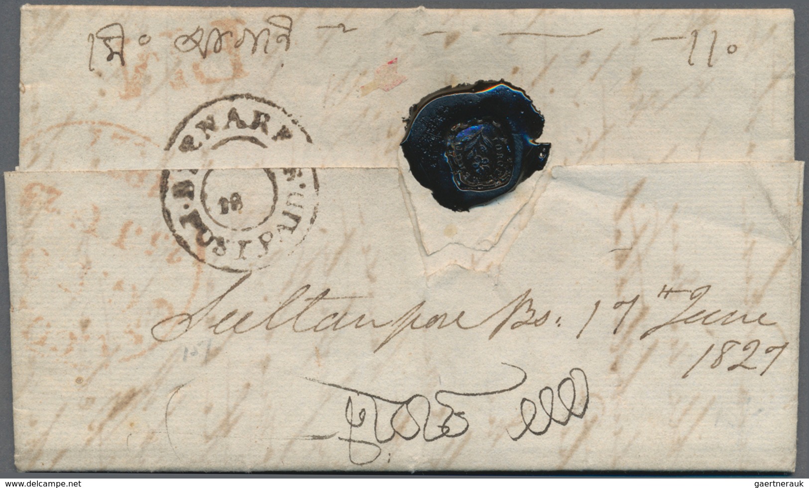 08637 Indien - Vorphilatelie: 1827 (17 June): Entire Letter From Sultanpore To Calcutta Posted At Benares - ...-1852 Préphilatélie