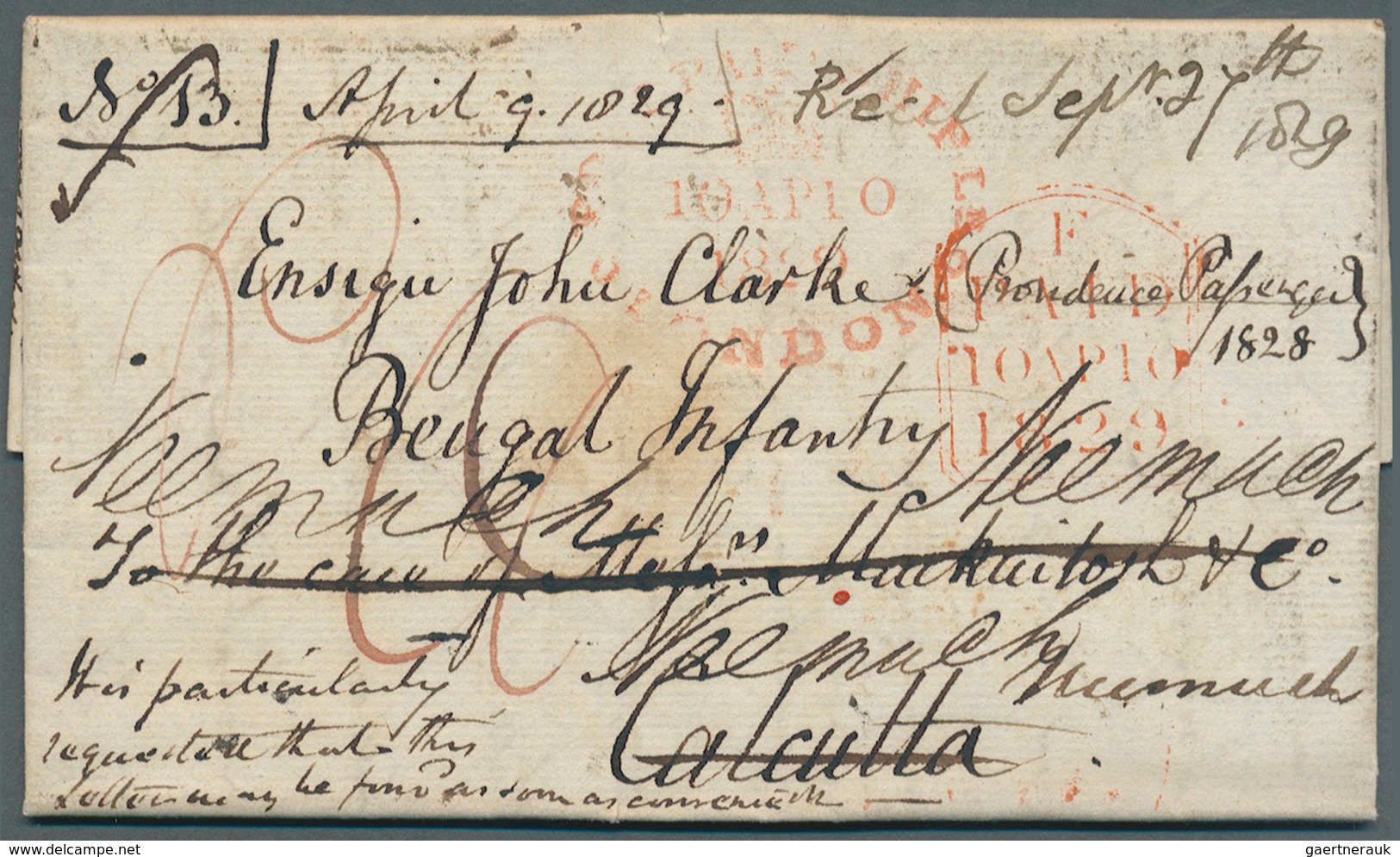 08639 Indien - Vorphilatelie: 1828/29, Two Entire Letters From Mr Clarke At Fishbourne Near Chichester To - ...-1852 Préphilatélie