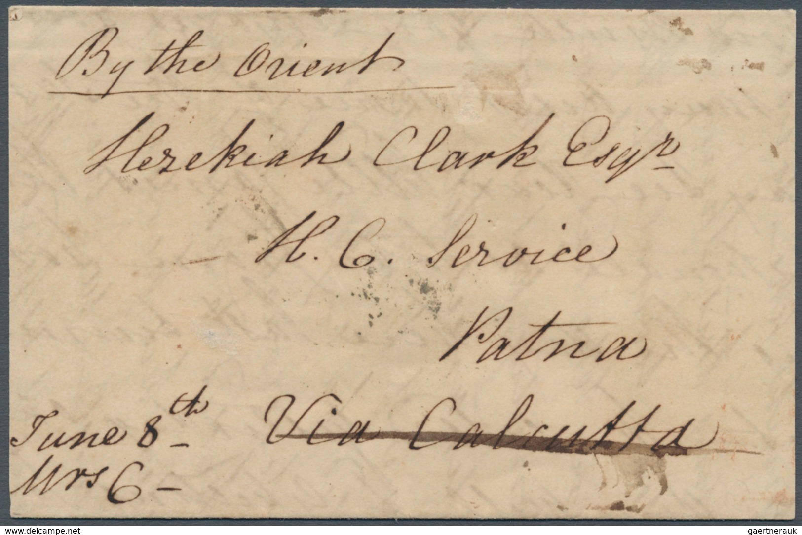 08651 Indien - Vorphilatelie: 1837, Outer Part Of Cross-written Letter To Patna Via Calcutta, Endorsed "By - ...-1852 Préphilatélie