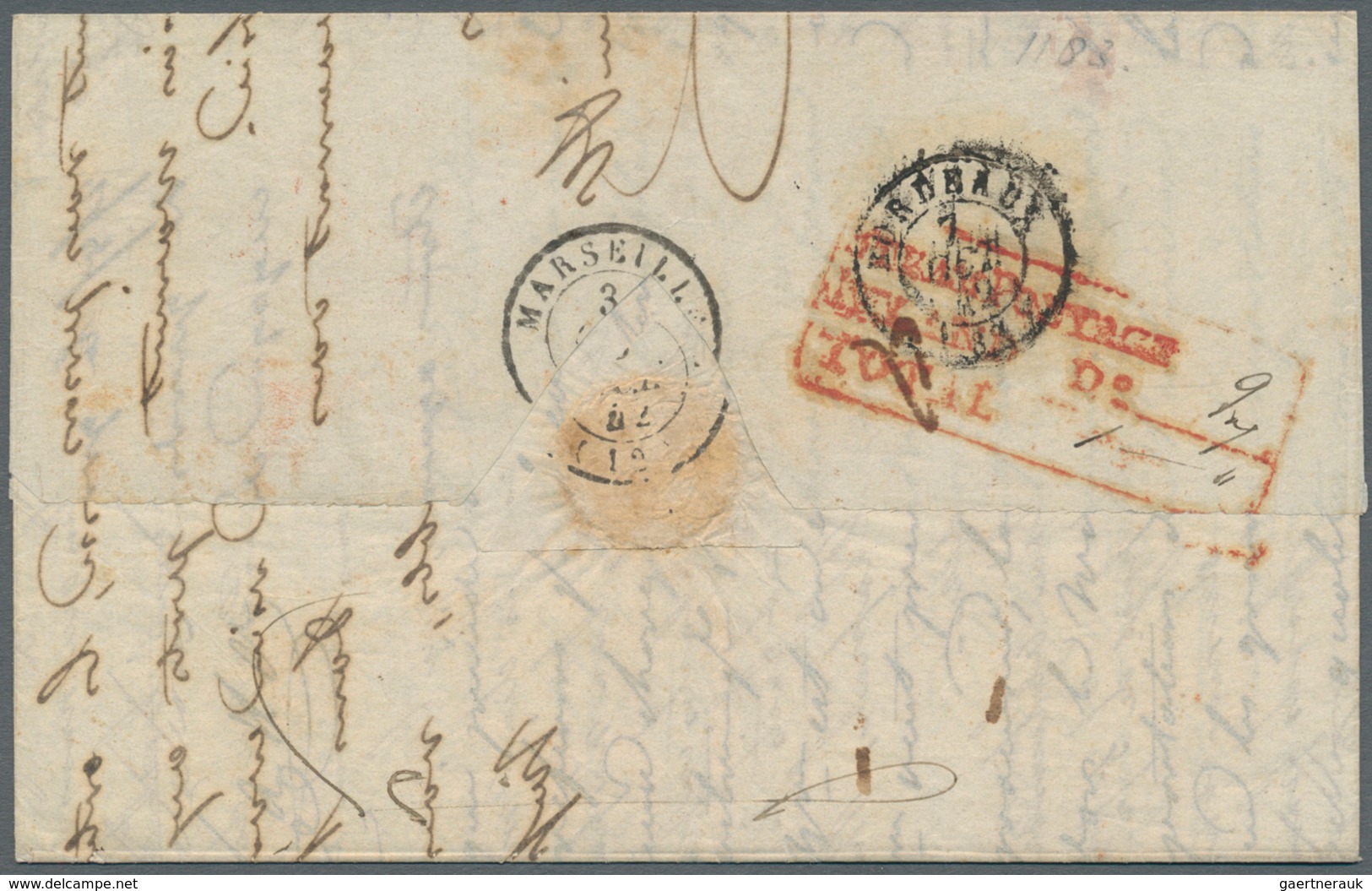 08657 Indien - Vorphilatelie: 1842 (2 July): Letter From Calcutta Per 'Overland Mail Via Marseilles' (endo - ...-1852 Préphilatélie