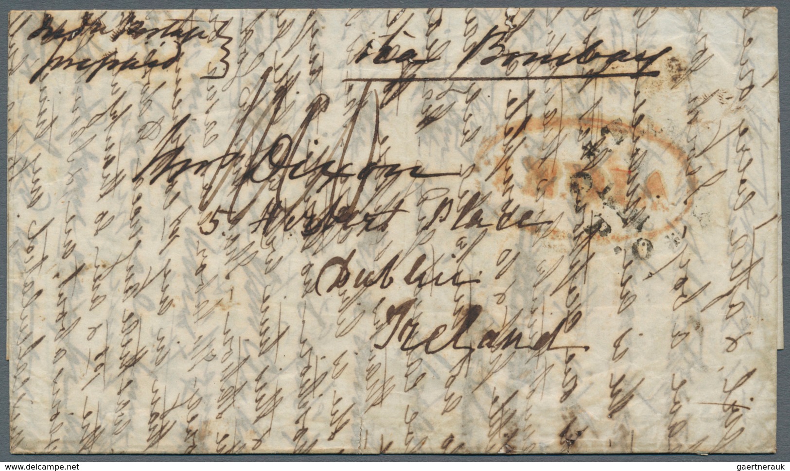 08663 Indien - Vorphilatelie: 1851 (6 Feb) SIKH WAR: Entire Letter From Umballah To Dublin "Via Bombay" (e - ...-1852 Vorphilatelie
