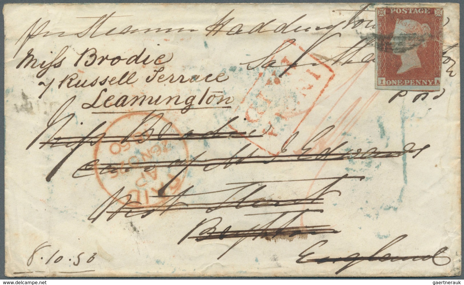08668 Indien: 1850 Cover From Calcutta To Brighton By Steamer "Haddington", Re-addressed On Arrival To Lea - Autres & Non Classés