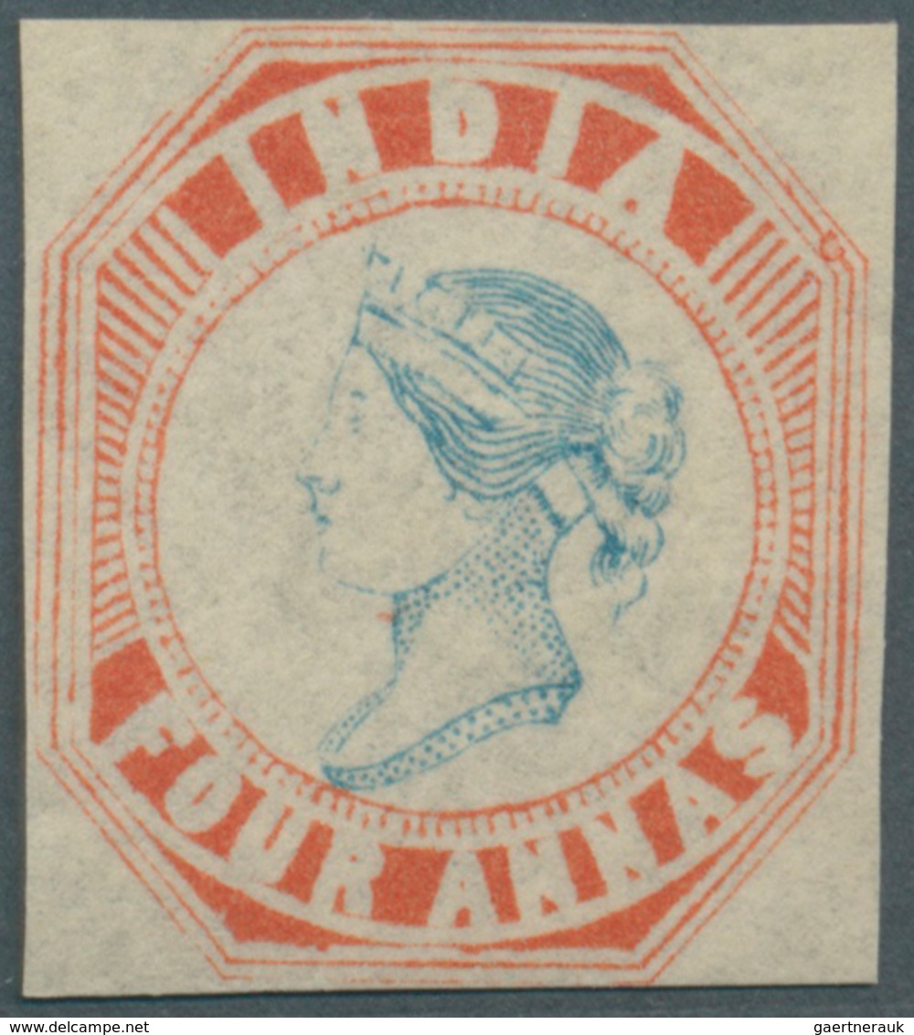 08671 Indien: (1854/55) Reprint Of 4a Blue & Red With Issued Head Of Die III, Probably Pos.11, Narrow Sett - Sonstige & Ohne Zuordnung