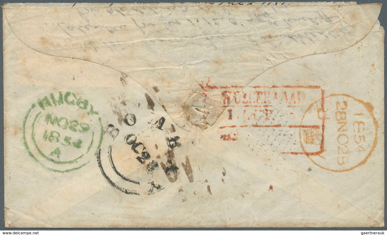 08672 Indien: 1854 (17 Oct), Lithographed ½a. Blue, Die I, Horizontal Pair Used On Cover From Wuzeerabad T - Sonstige & Ohne Zuordnung