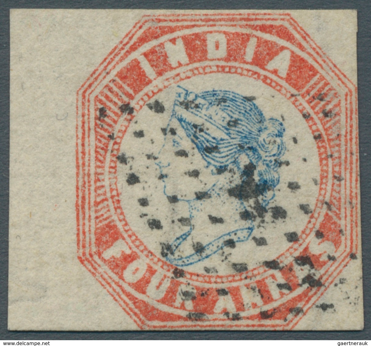 08679 Indien: 1854 Lithographed 4a. Blue & Red, 3rd Printing (Head Die III, Frame Die I), Watermark Invert - Sonstige & Ohne Zuordnung