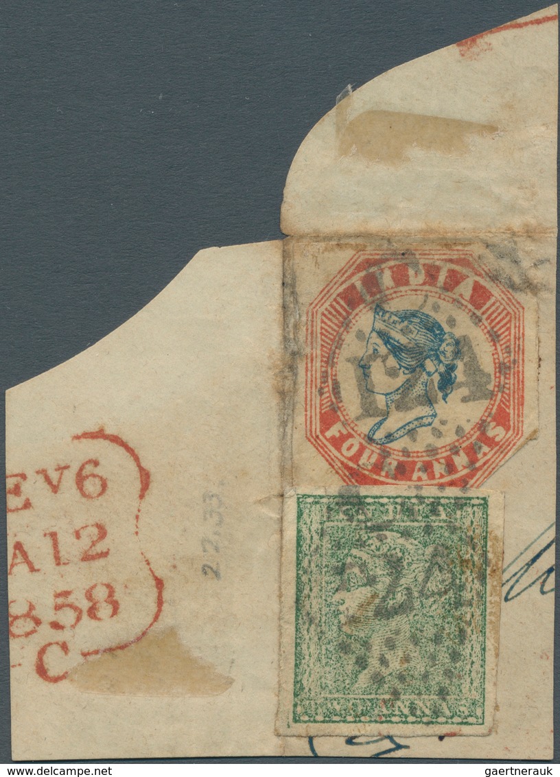 08682 Indien: 1854 Lithographed 4a. Blue & Red, 4th Printing, Used In Combination With 2a. Green On Piece - Autres & Non Classés