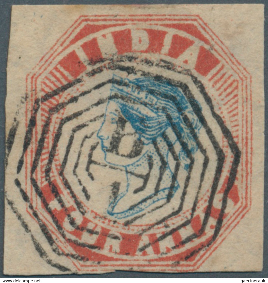 08683 Indien: 1854-55, Lithographed 4a. Pale Blue & Red From 4th Printing, Sheet Pos. 5, Used With Superb - Sonstige & Ohne Zuordnung