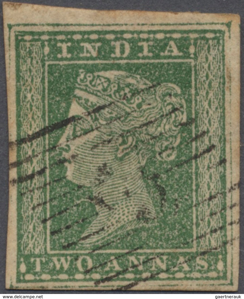 08684 Indien: 1854, 2a. Green With Near To Complete (7/8) Outer Framelines, Used With Fine Bombay Type Num - Autres & Non Classés