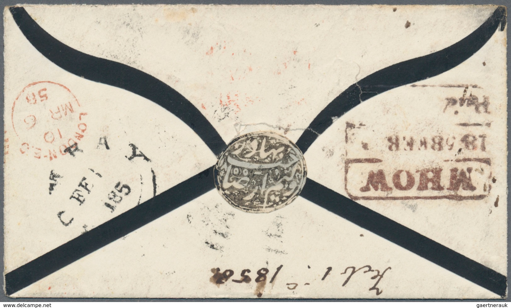 08694 Indien: 1858 (1st Feb.): Mourning Cover From Mhow To England Via Marseilles Franked By 1854 2a. Gree - Sonstige & Ohne Zuordnung