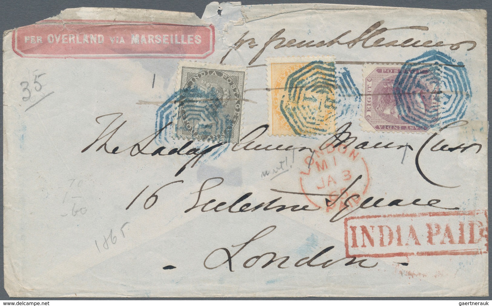 08697 Indien: 1854/64, Covers (5) Used To England X4 (Calcutta) And Within India X1 (Jessore), Also Uprate - Autres & Non Classés