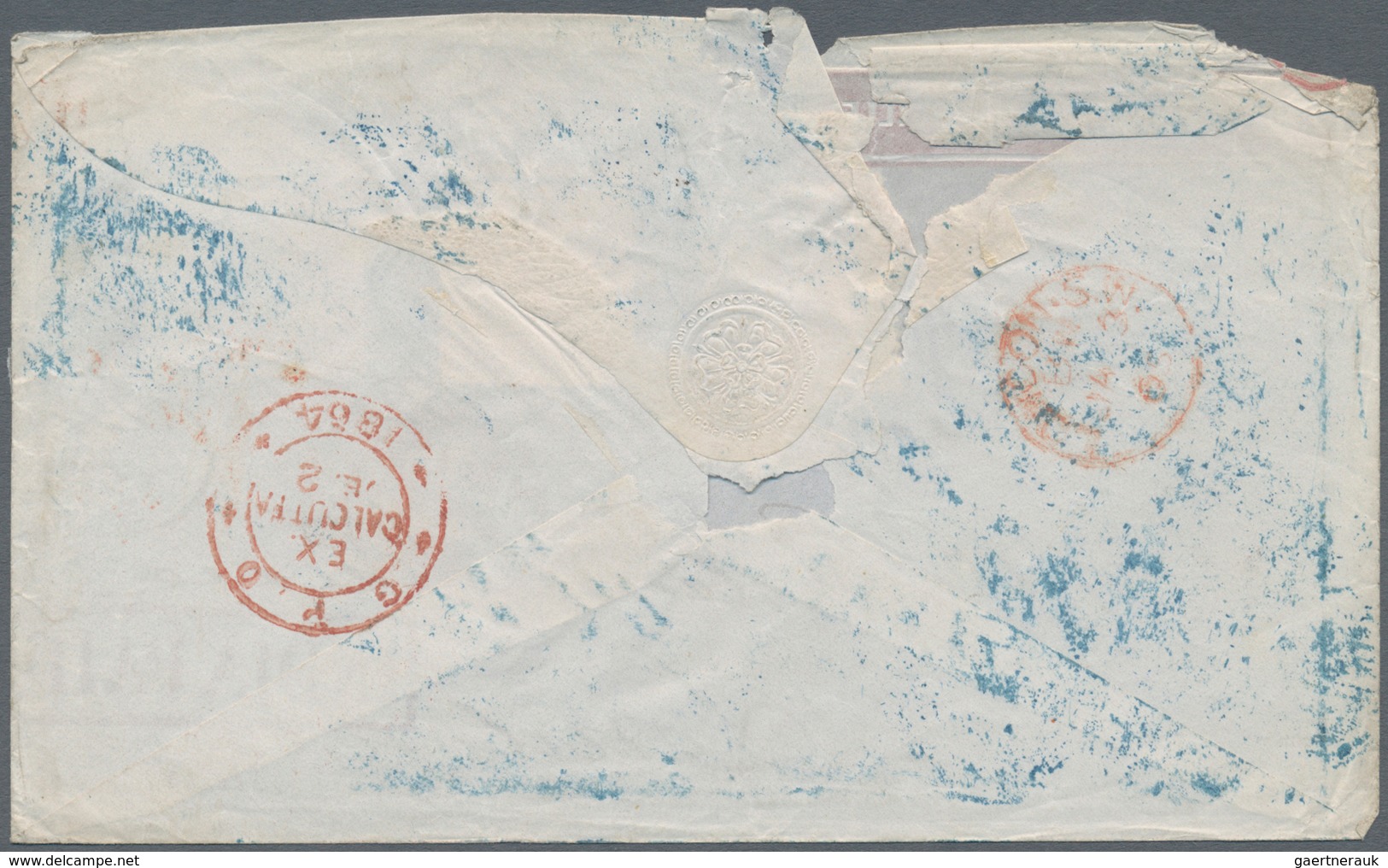 08697 Indien: 1854/64, Covers (5) Used To England X4 (Calcutta) And Within India X1 (Jessore), Also Uprate - Autres & Non Classés