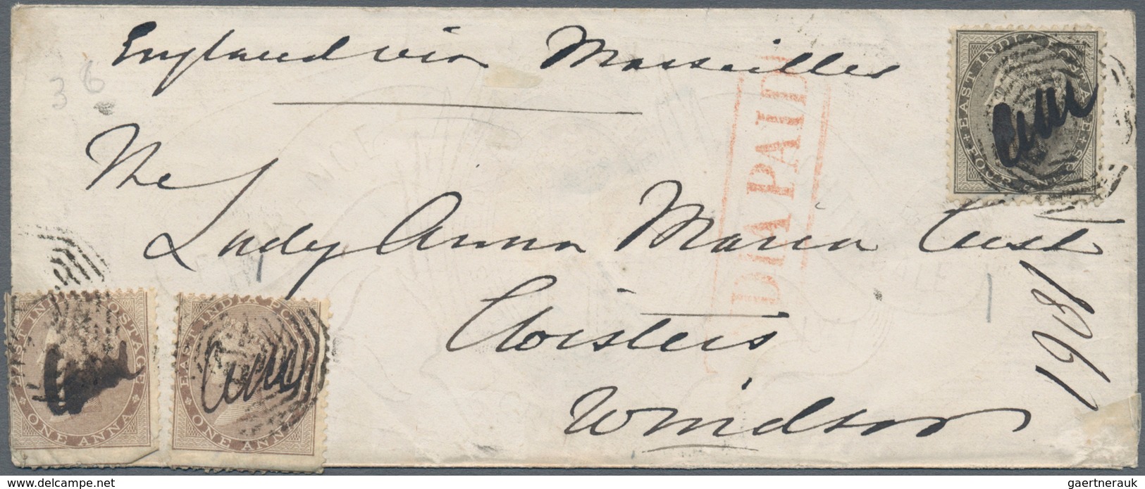 08697 Indien: 1854/64, Covers (5) Used To England X4 (Calcutta) And Within India X1 (Jessore), Also Uprate - Autres & Non Classés