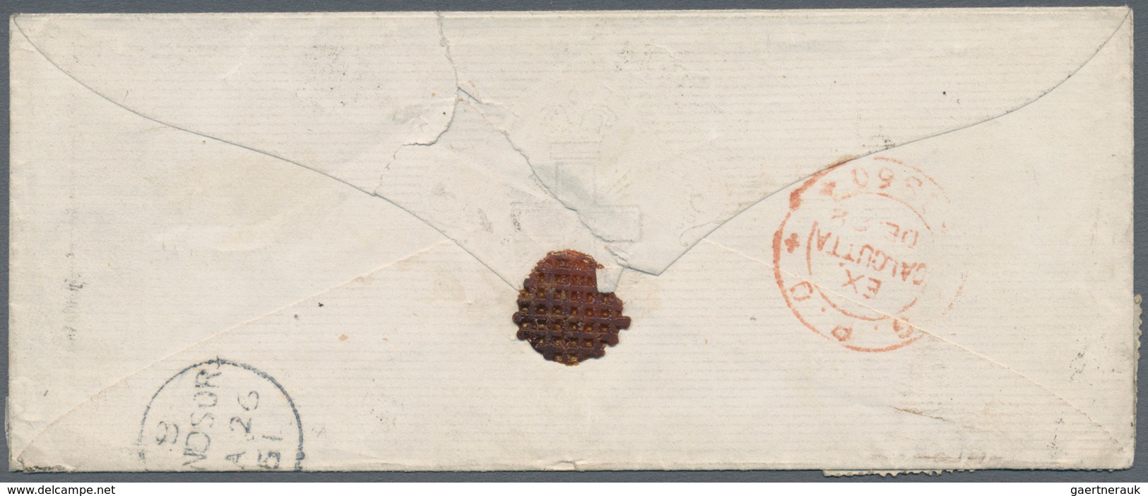 08697 Indien: 1854/64, covers (5) used to England x4 (Calcutta) and within India x1 (Jessore), also uprate