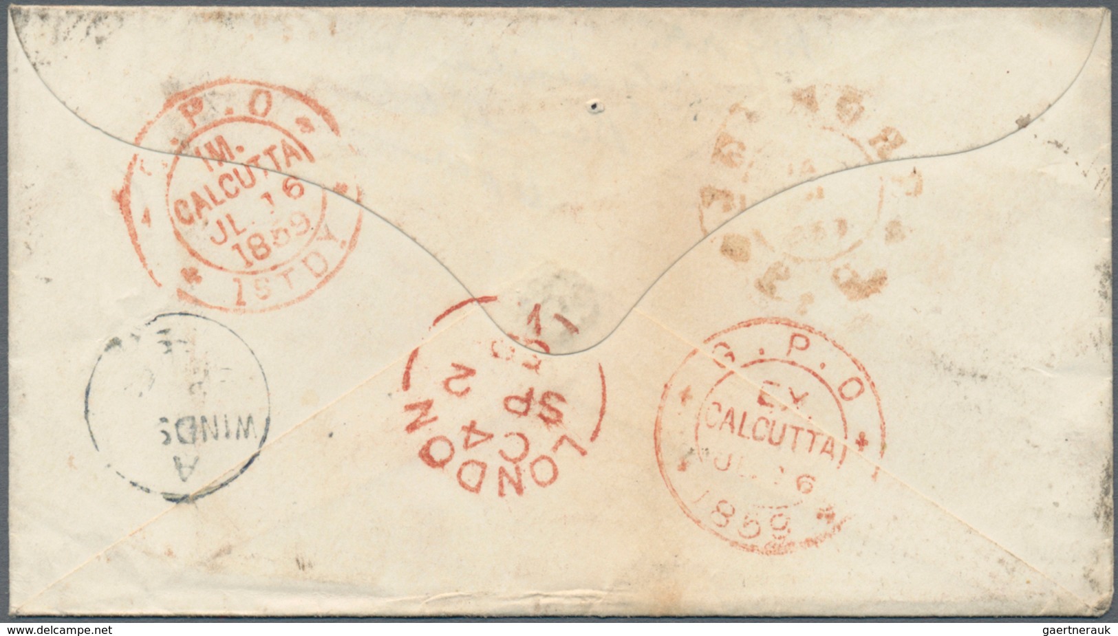 08697 Indien: 1854/64, covers (5) used to England x4 (Calcutta) and within India x1 (Jessore), also uprate