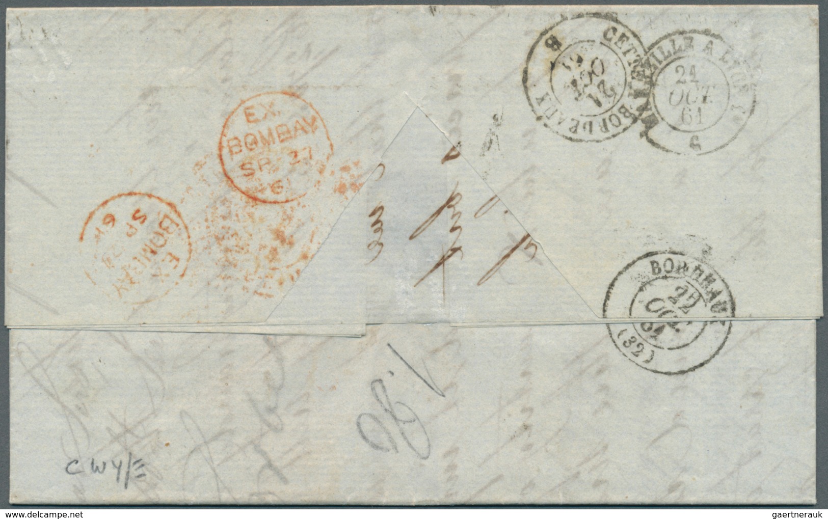 08700 Indien: 1861, Letter From BOMBAY To Bordeaux. The Letter Was "Forwarded By FORBES & Co." Via Marseil - Autres & Non Classés